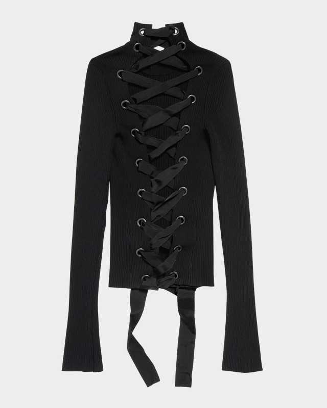 Laced Turtleneck Rib Sweater
